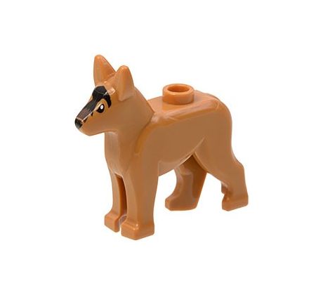 LEGO (60063) Medium Nougat Dog, Alsatian / German Shepherd with Black Eyes, Nose, Blaze and Dark Brown Muzzle Pattern