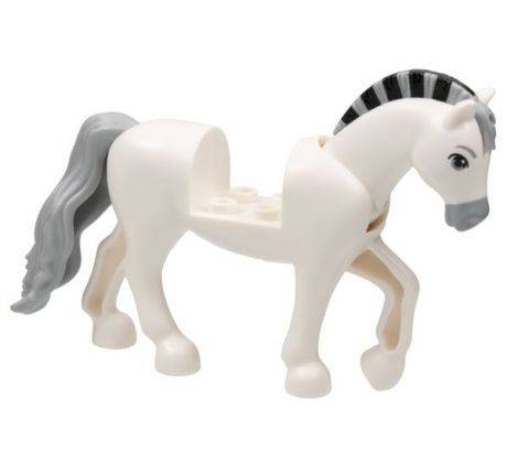 LEGO (43204) Horse with 2 x 2 Cutout and Movable Neck with Molded Tail and Roached Mane, Light Bluish Gray Muzzle, Tail and Mane with Black Stripes Pattern