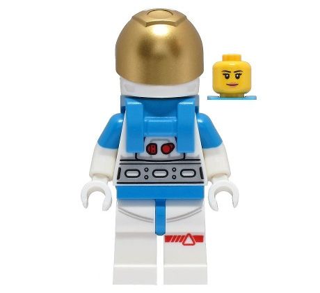 LEGO (60349) Lunar Research Astronaut - Female, White and Dark Azure Suit, White Helmet, Metallic Gold Visor, Peach Lips Smile - Town: City: Space Port