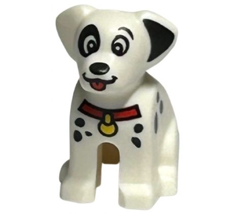 LEGO (71038) Dog, Dalmatian, Sitting with Black Ear, Nose and Spots, and Red Tongue and Collar with Yellow Tag Pattern