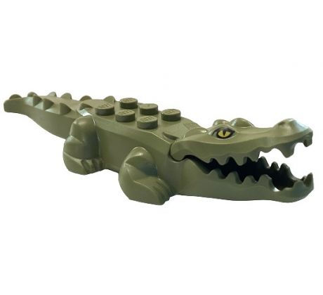 LEGO (60425) Alligator / Crocodile with 20 Teeth with Yellow Eyes without White Glints Pattern with Red Technic, Pin 1/2