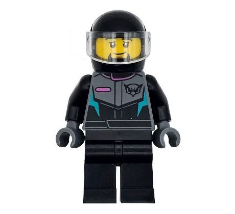 LEGO® Town Minifigurka Race Driver, Black Racing Suit and Helmet with Visor, Goatee