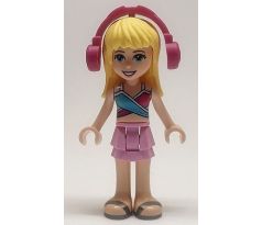 LEGO® Friends Minifigurka Stephanie - Medium Blue/Dark Purple Bikini, Bright Pink Skirt, Magenta Headphones