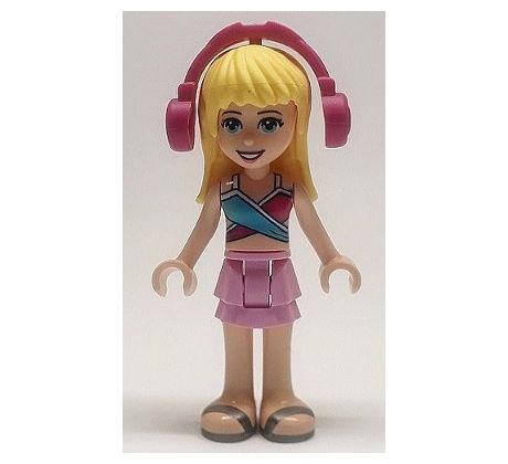 LEGO® Friends Minifigurka Stephanie - Medium Blue/Dark Purple Bikini, Bright Pink Skirt, Magenta Headphones