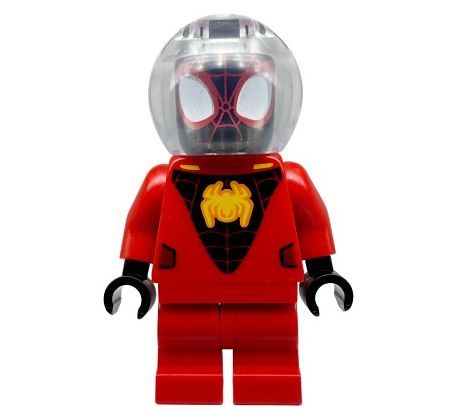 LEGO® Super Heroes Minifigurka Spin / Spider-Man (Miles Morales), Medium Red Legs, Bubble Helmet